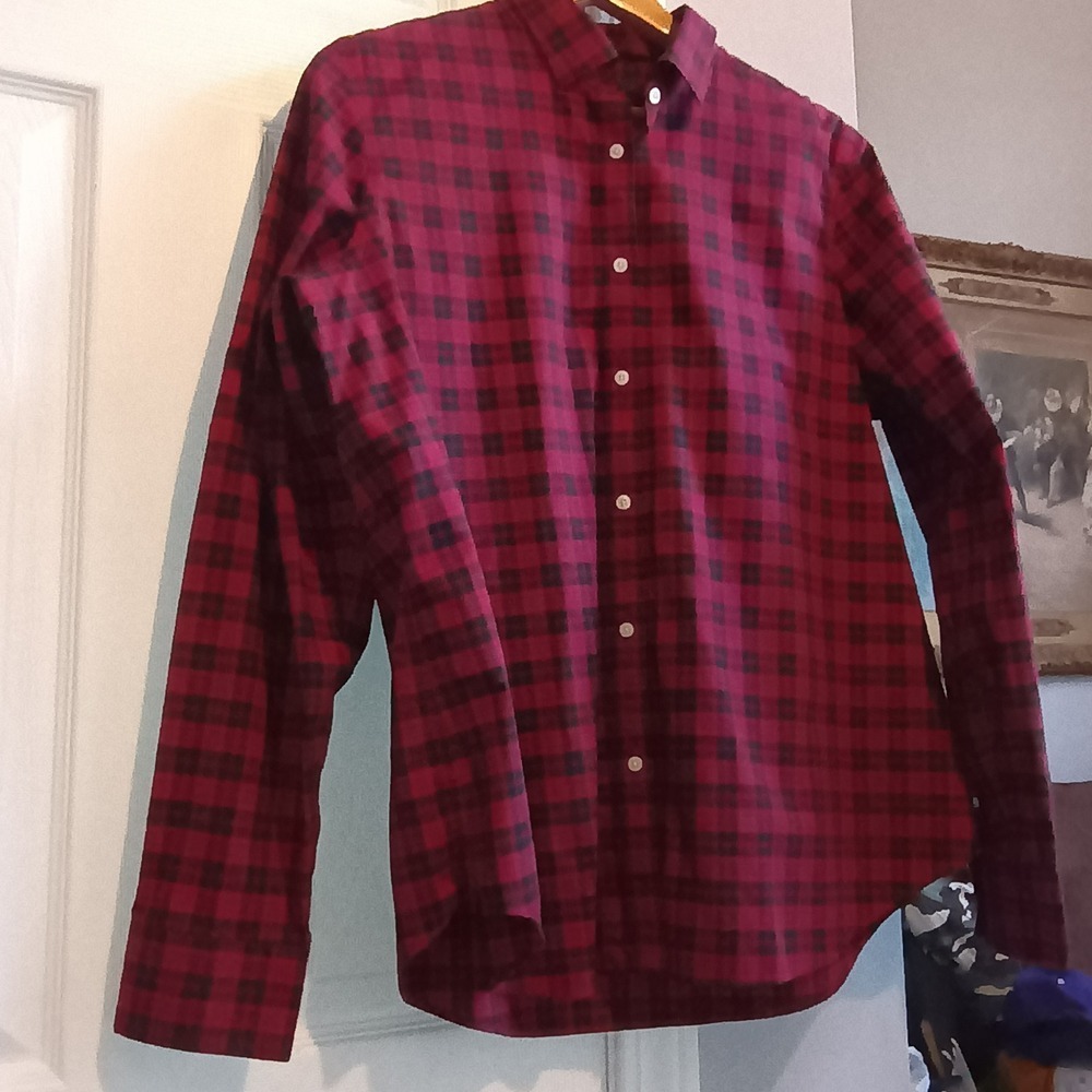 CHAPS Mens Plaid Long Sleeve Button Down Shirt Red Black XL No Iron - Picture 6 of 13